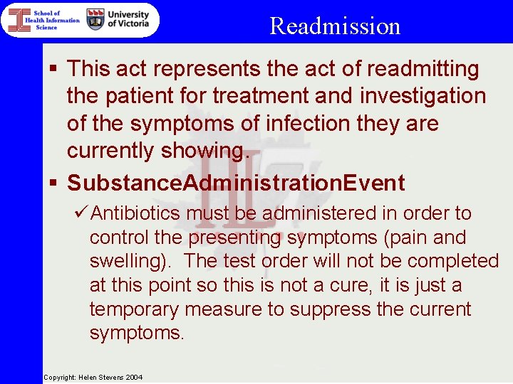 Readmission § This act represents the act of readmitting the patient for treatment and