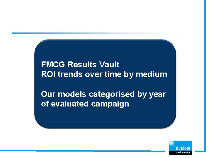 FMCG Results Vault ROI trends over time by medium Our models categorised by year