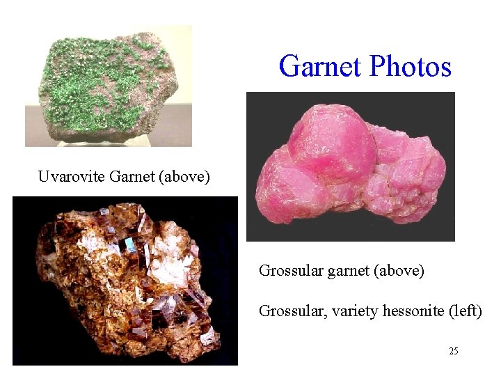 Garnet Photos Uvarovite Garnet (above) Grossular garnet (above) Grossular, variety hessonite (left) 25 