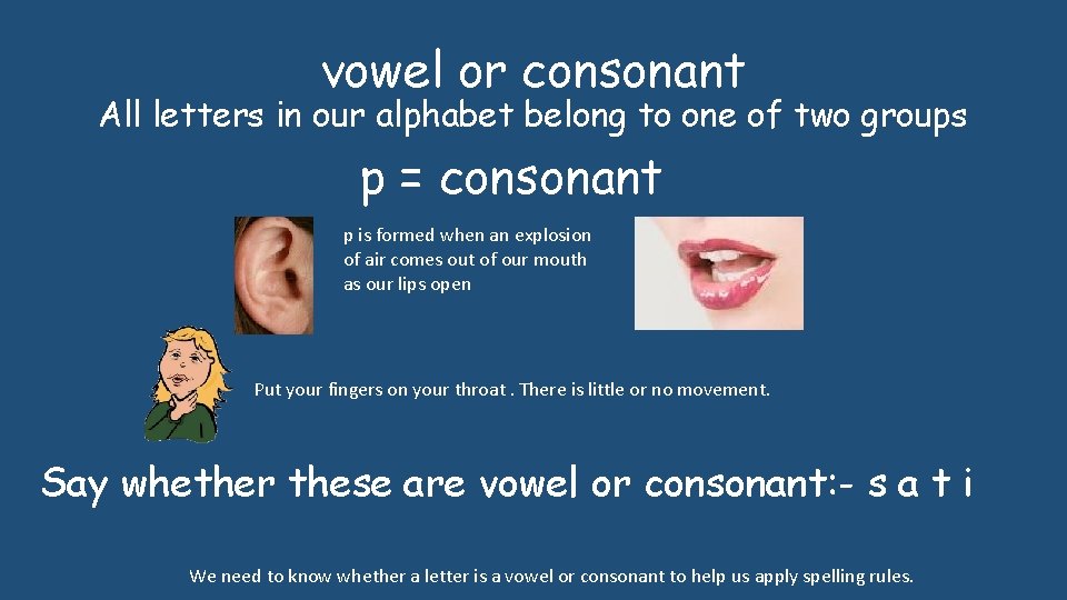 vowel or consonant All letters in our alphabet belong to one of two groups