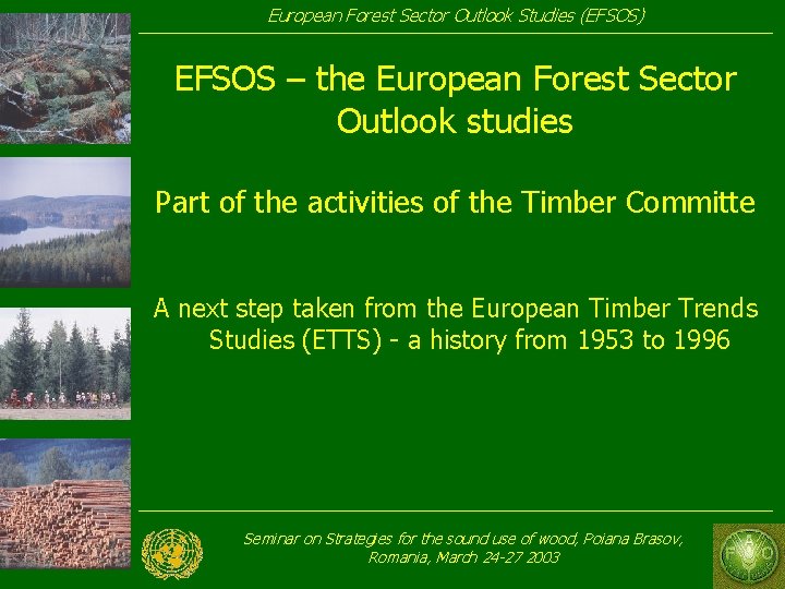 European Forest Sector Outlook Studies (EFSOS) EFSOS – the European Forest Sector Outlook studies