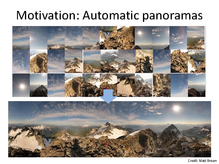 Motivation: Automatic panoramas Credit: Matt Brown 
