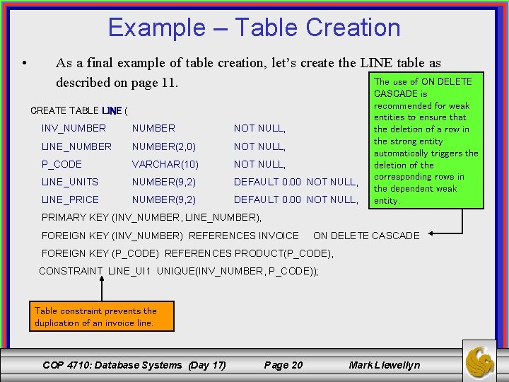 Example – Table Creation • As a final example of table creation, let’s create