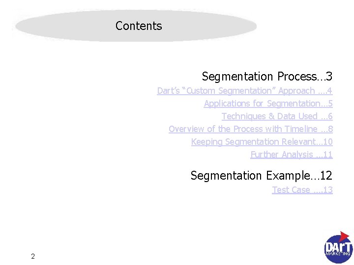 Contents Segmentation Process… 3 Dart’s “Custom Segmentation” Approach …. 4 Applications for Segmentation… 5