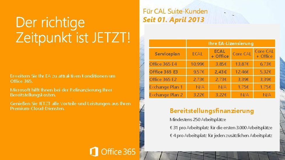 Für CAL Suite-Kunden Seit 01. April 2013 Ihre EA-Lizensierung Serviceplan Erweitern Sie Ihr EA