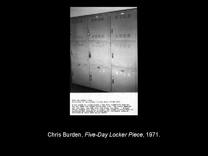 Chris Burden, Five-Day Locker Piece, 1971. 