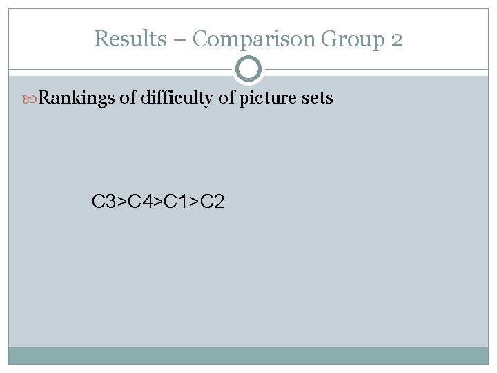 Results – Comparison Group 2 Rankings of difficulty of picture sets C 3>C 4>C