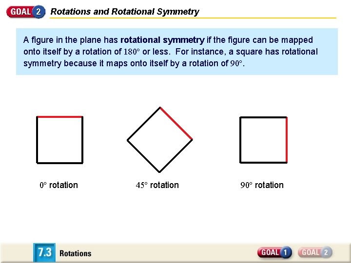 Rotations and Rotational Symmetry A figure in the plane has rotational symmetry if the