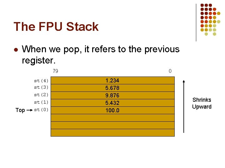 The FPU Stack l When we pop, it refers to the previous register. 79