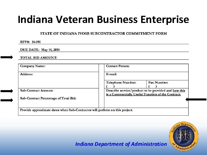 Indiana Veteran Business Enterprise Indiana Department of Administration 