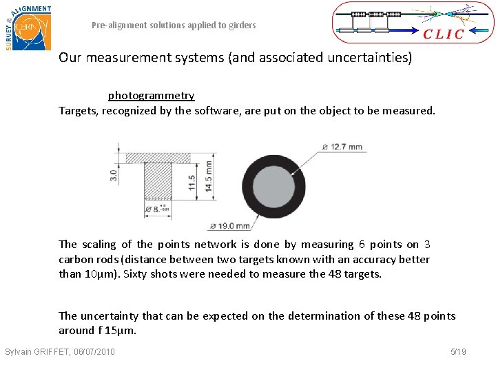 Pre-alignment solutions applied to girders Our measurement systems (and associated uncertainties) photogrammetry Targets, recognized Pre-alignment solutions applied to girders Our measurement systems (and associated uncertainties) photogrammetry Targets, recognized