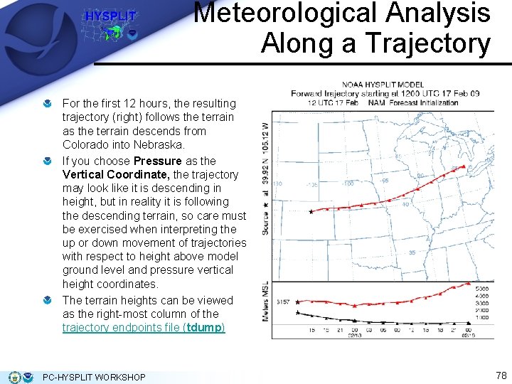 Meteorological Analysis Along a Trajectory For the first 12 hours, the resulting trajectory (right)