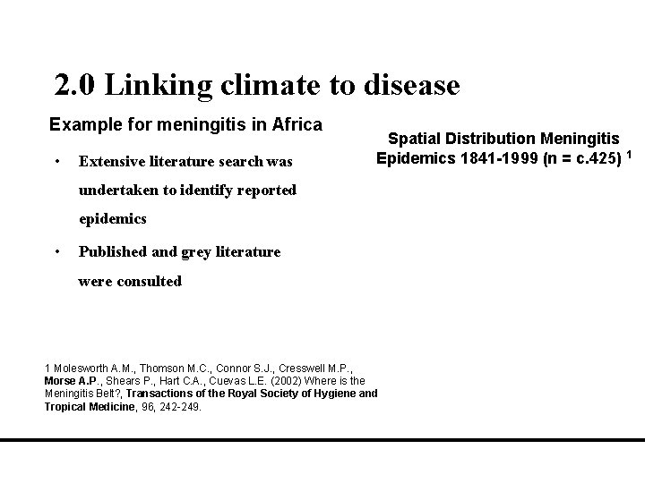 2. 0 Linking climate to disease Example for meningitis in Africa • Extensive literature