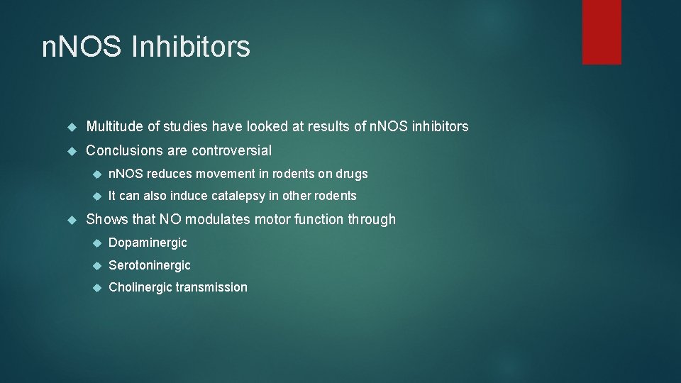 n. NOS Inhibitors Multitude of studies have looked at results of n. NOS inhibitors