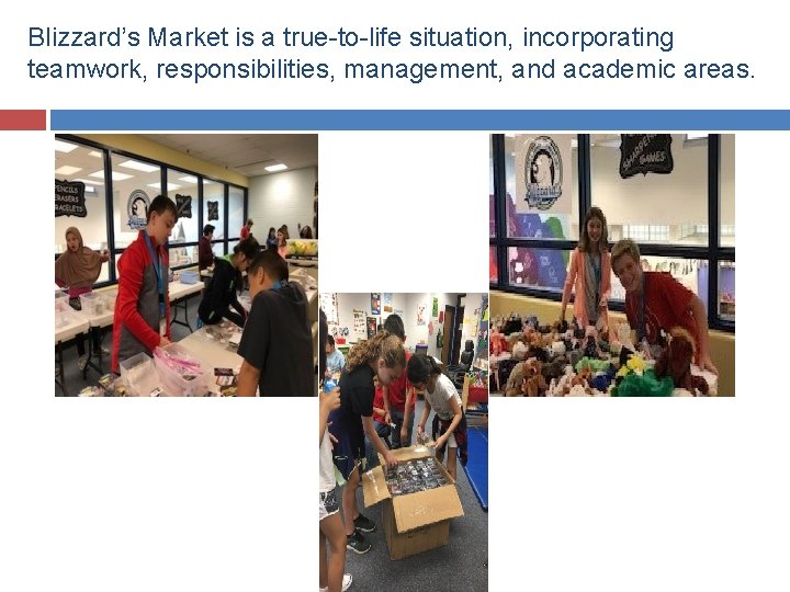 Blizzard’s Market is a true-to-life situation, incorporating teamwork, responsibilities, management, and academic areas. 