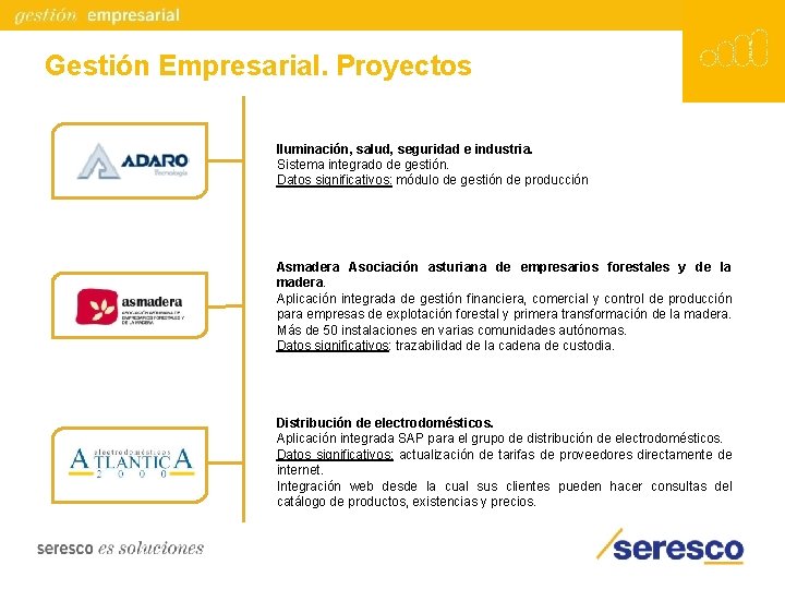 Gestión Empresarial. Proyectos Iluminación, salud, seguridad e industria. Sistema integrado de gestión. Datos significativos: