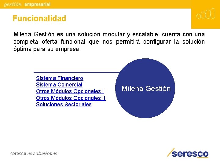 Funcionalidad Milena Gestión es una solución modular y escalable, cuenta con una completa oferta