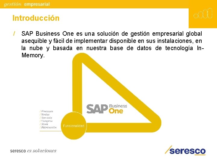 Introducción / SAP Business One es una solución de gestión empresarial global asequible y