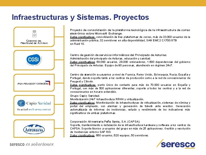 Infraestructuras y Sistemas. Proyectos Proyecto de consolidación de la plataforma tecnológica de la infraestructura