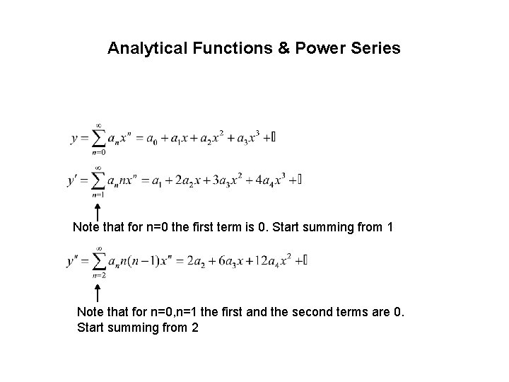 Analytical Functions & Power Series Note that for n=0 the first term is 0. Analytical Functions & Power Series Note that for n=0 the first term is 0.