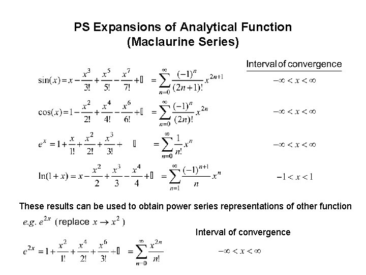 PS Expansions of Analytical Function (Maclaurine Series) These results can be used to obtain PS Expansions of Analytical Function (Maclaurine Series) These results can be used to obtain