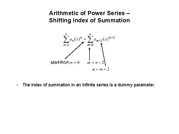 Arithmetic of Power Series – Shifting Index of Summation - The index of summation Arithmetic of Power Series – Shifting Index of Summation - The index of summation