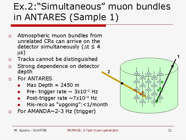 Ex. 2: “Simultaneous” muon bundles in ANTARES (Sample 1) o o Atmospheric muon bundles