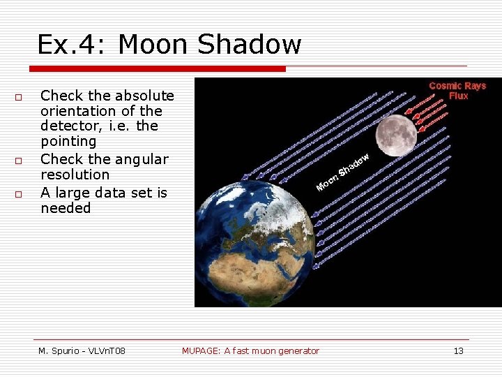 Ex. 4: Moon Shadow o o o Check the absolute orientation of the detector,