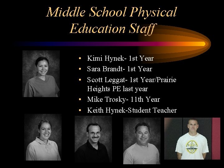 Middle School Physical Education Staff • Kimi Hynek- 1 st Year • Sara Brandt-