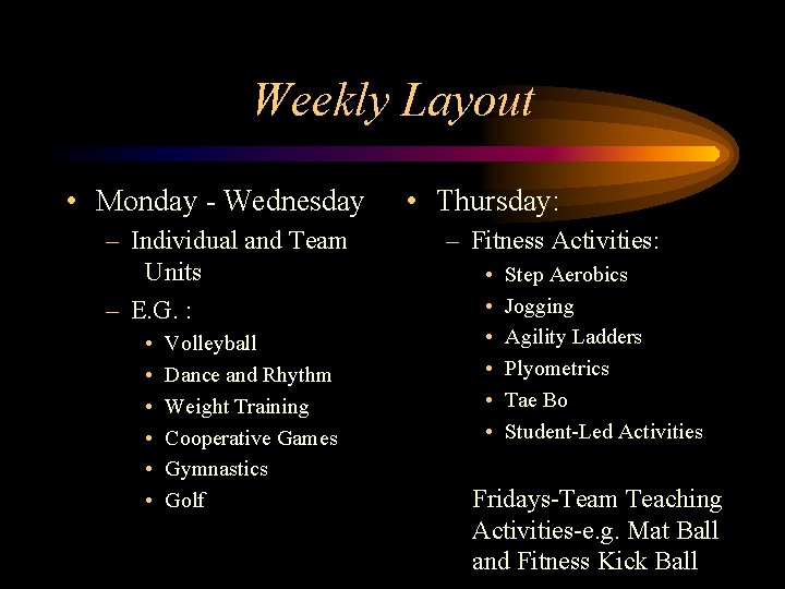 Weekly Layout • Monday - Wednesday – Individual and Team Units – E. G.