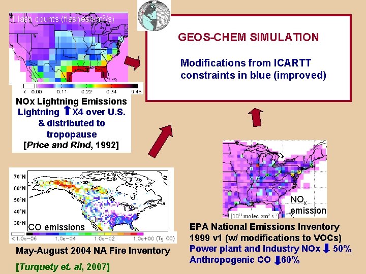 Flash counts (flashes/km 2/s) GEOS-CHEM SIMULATION Modifications from ICARTT constraints in blue (improved) NOx