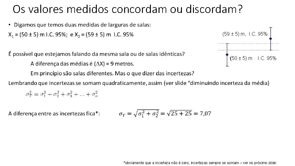 Os valores medidos concordam ou discordam? • (59 ± 5) m, I. C. 95%