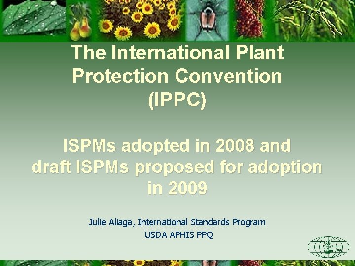 The International Plant Protection Convention (IPPC) ISPMs adopted in 2008 and draft ISPMs proposed