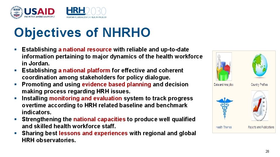 Objectives of NHRHO Establishing a national resource with reliable and up-to-date information pertaining to