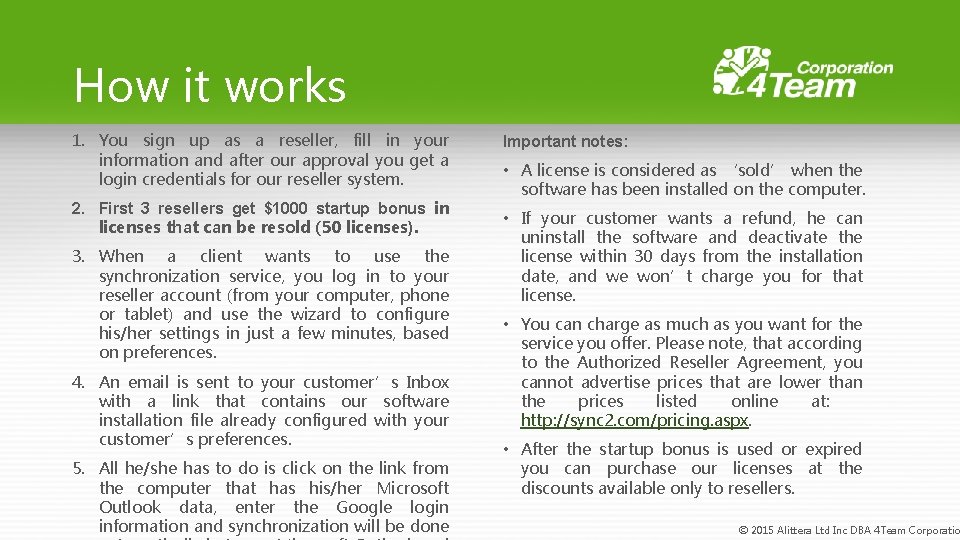 How it works 1. You sign up as a reseller, fill in your information