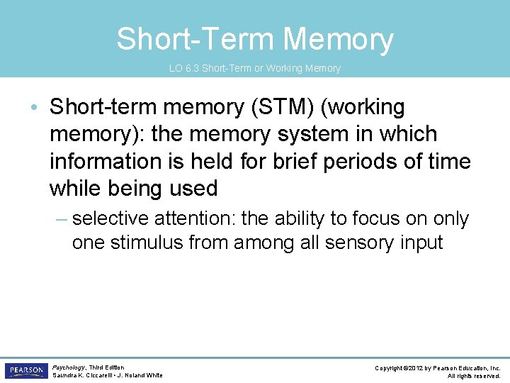 Short-Term Memory LO 6. 3 Short-Term or Working Memory • Short-term memory (STM) (working