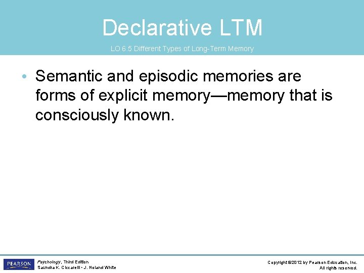 Declarative LTM LO 6. 5 Different Types of Long-Term Memory • Semantic and episodic