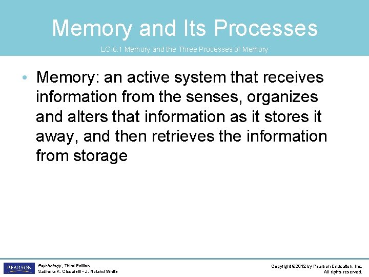 Memory and Its Processes LO 6. 1 Memory and the Three Processes of Memory