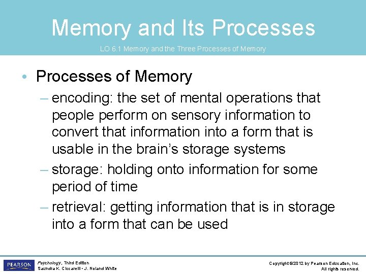 Memory and Its Processes LO 6. 1 Memory and the Three Processes of Memory