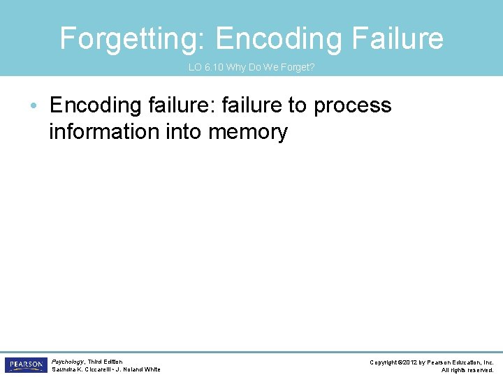 Forgetting: Encoding Failure LO 6. 10 Why Do We Forget? • Encoding failure: failure