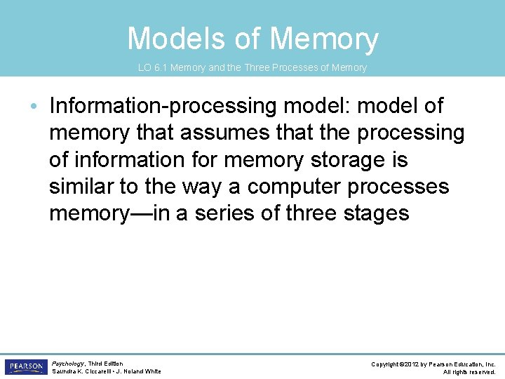 Models of Memory LO 6. 1 Memory and the Three Processes of Memory •