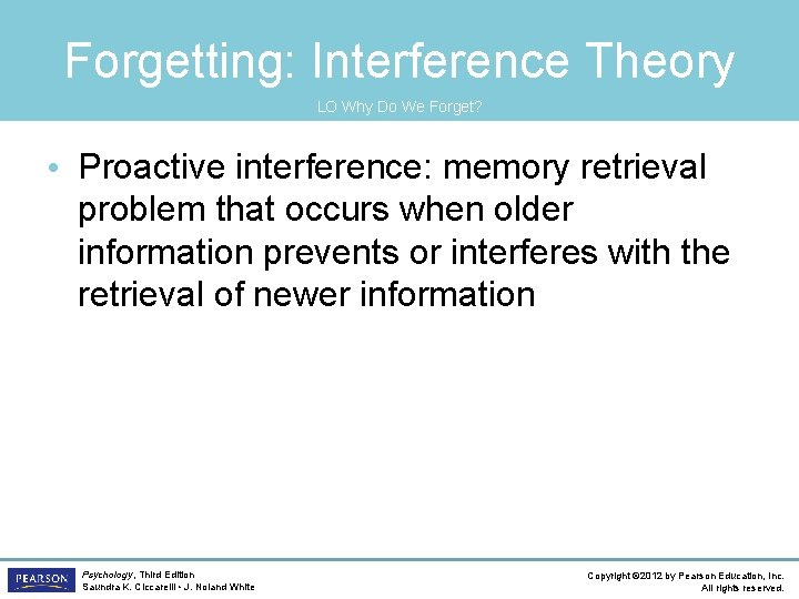 Forgetting: Interference Theory LO Why Do We Forget? • Proactive interference: memory retrieval problem