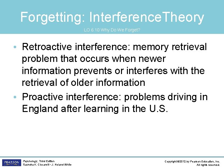 Forgetting: Interference. Theory LO 6. 10 Why Do We Forget? • Retroactive interference: memory