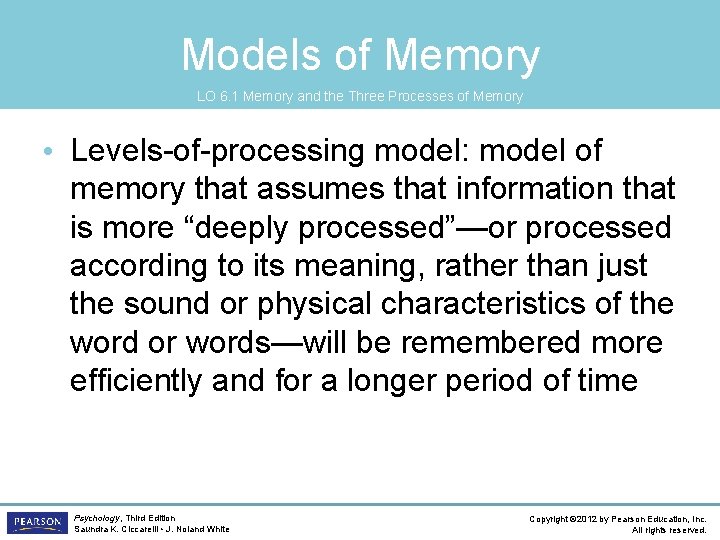 Models of Memory LO 6. 1 Memory and the Three Processes of Memory •