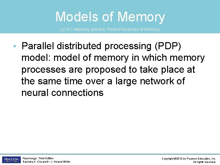 Models of Memory LO 6. 1 Memory and the Three Processes of Memory •