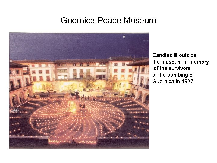 Guernica Peace Museum Candles lit outside the museum in memory of the survivors of