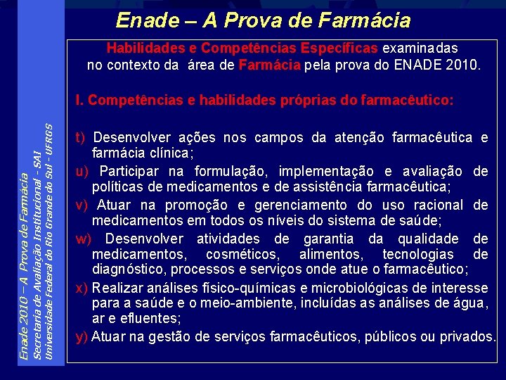 Enade – A Prova de Farmácia Habilidades e Competências Específicas examinadas no contexto da