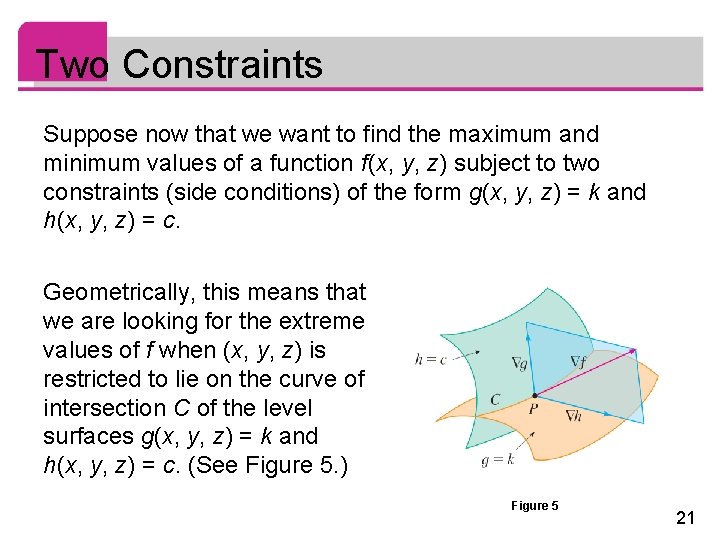 Two Constraints Suppose now that we want to find the maximum and minimum values