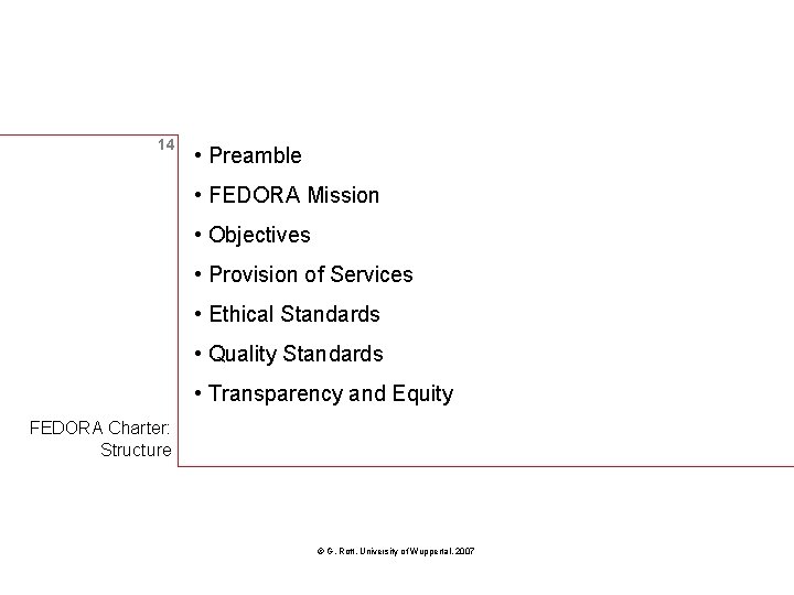 14 • Preamble • FEDORA Mission • Objectives • Provision of Services • Ethical