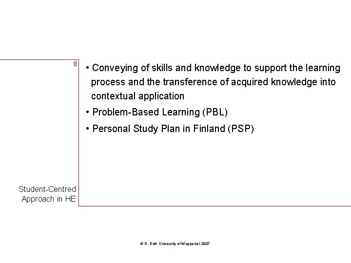 8 • Conveying of skills and knowledge to support the learning process and the